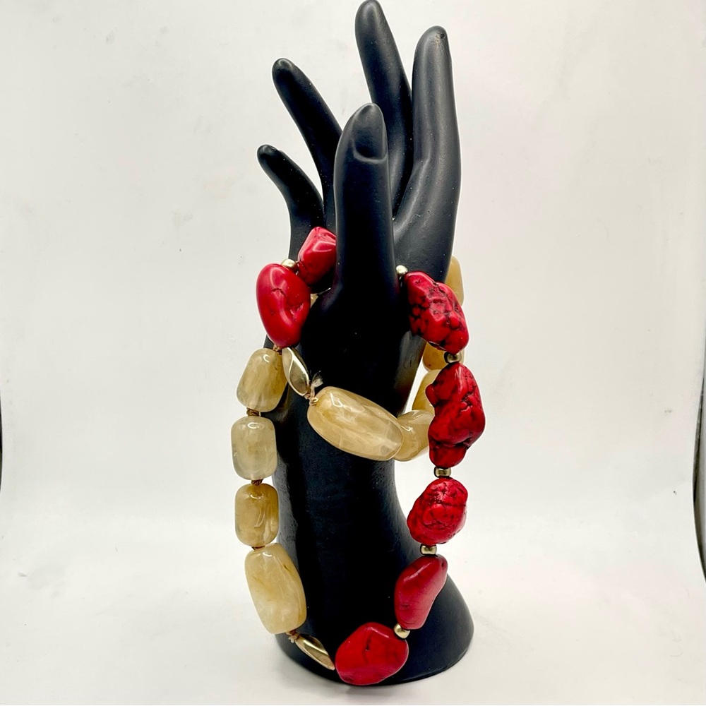 CHICO’S Chunky Red Howlite and Agate Bead Statement Necklace